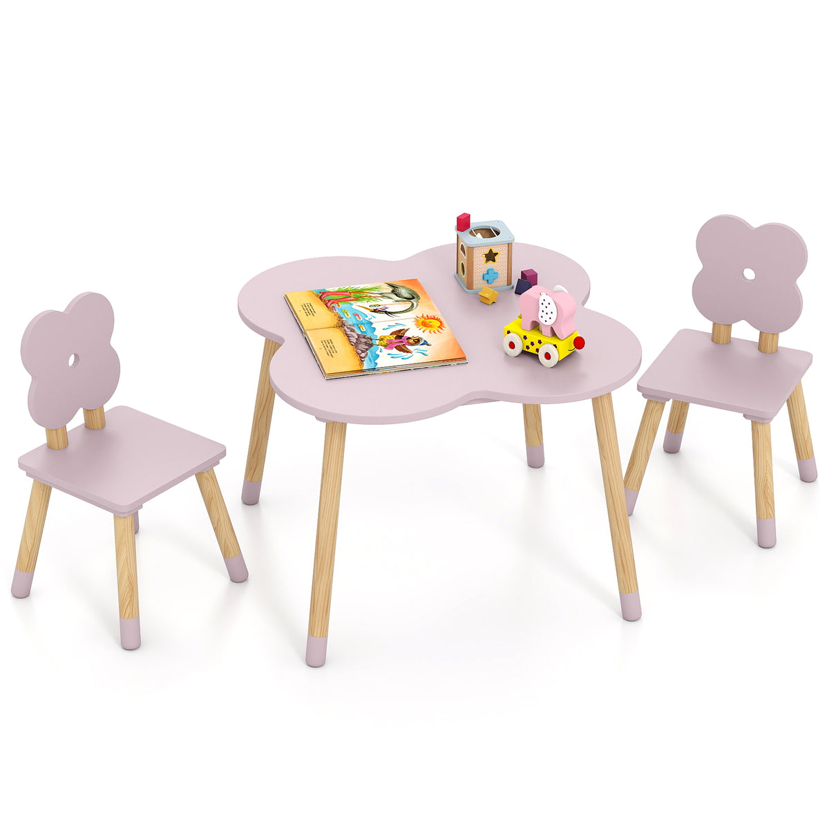 Flower-shaped Kids Table Set, Wooden Children Play and Activity Table