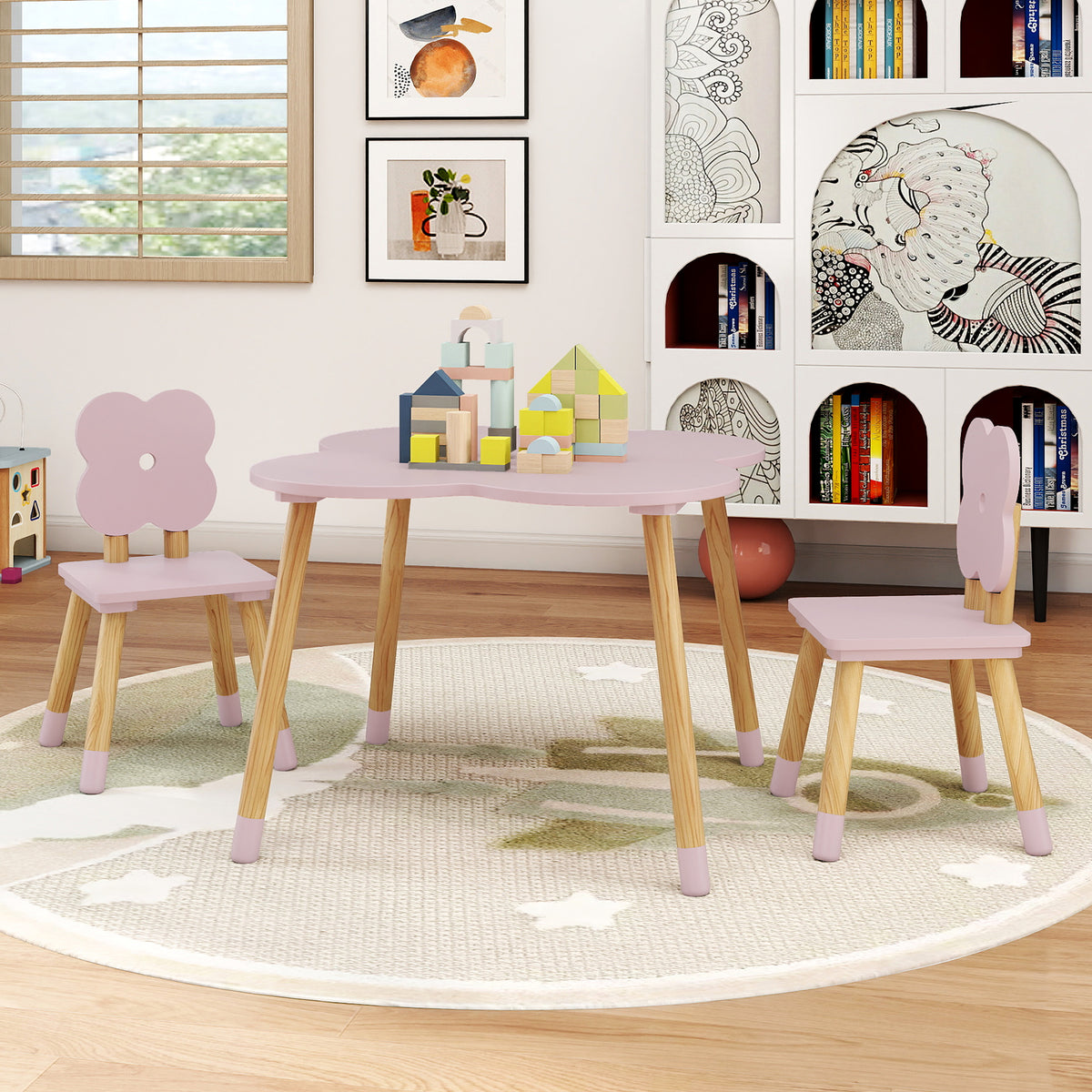Flower-shaped Kids Table Set, Wooden Children Play and Activity Table