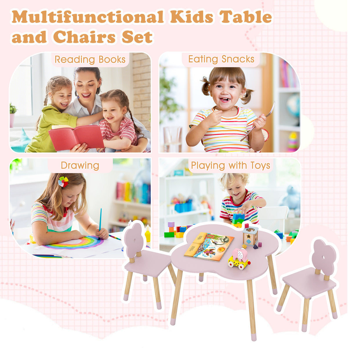 Flower-shaped Kids Table Set, Wooden Children Play and Activity Table