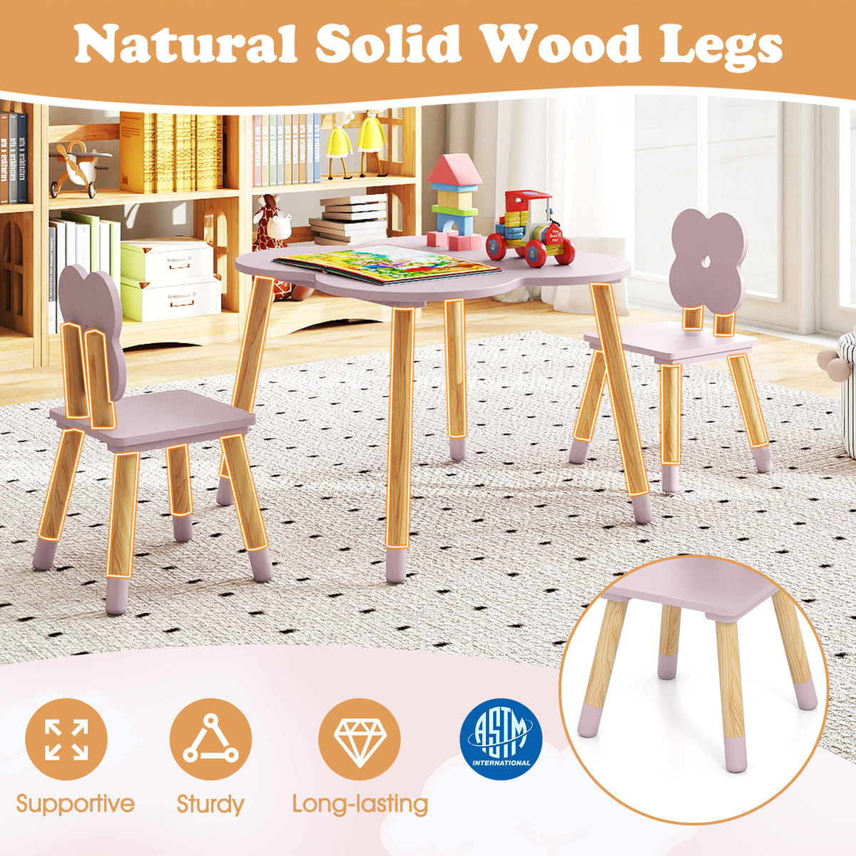 Flower-shaped Kids Table Set, Wooden Children Play and Activity Table