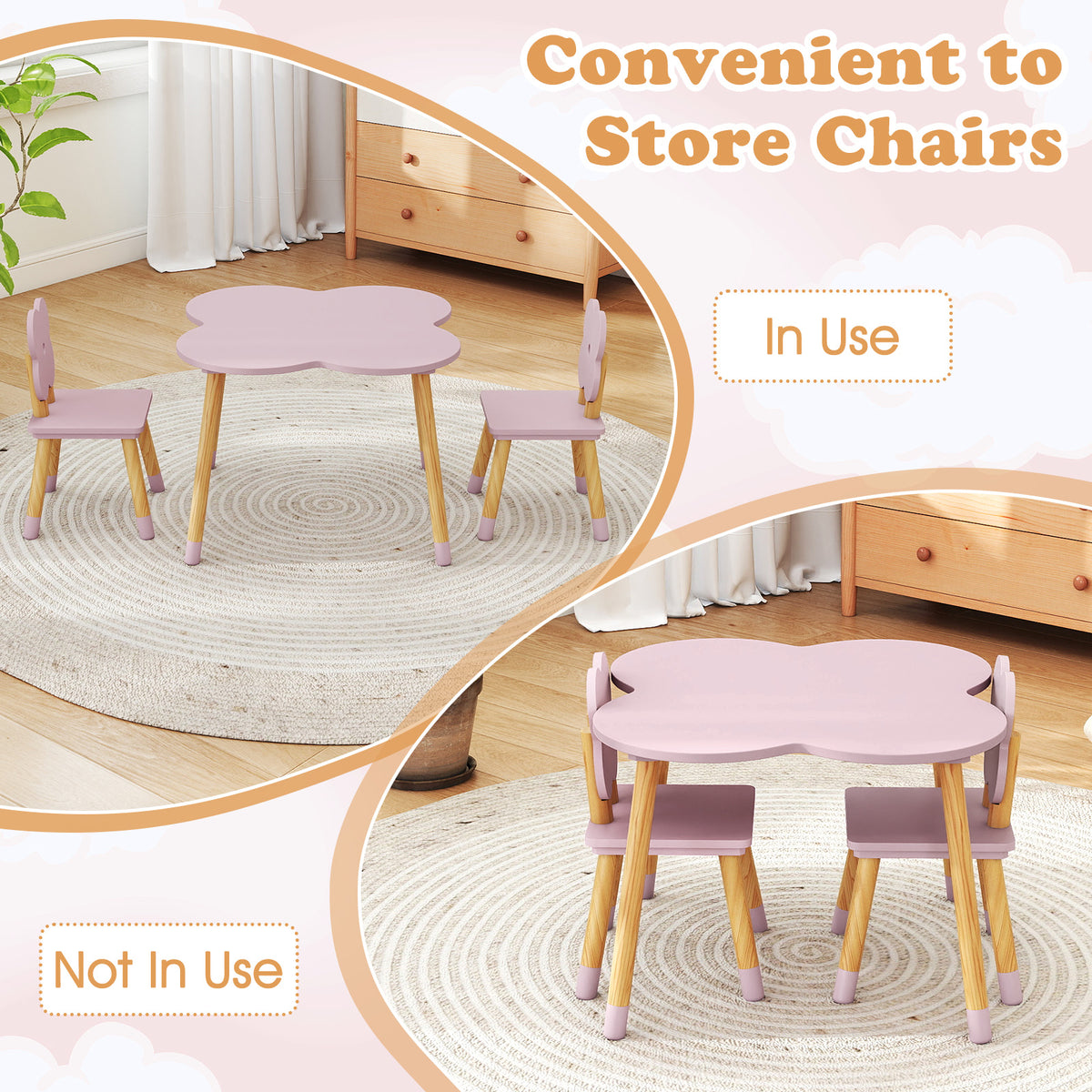 Flower-shaped Kids Table Set, Wooden Children Play and Activity Table