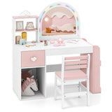 Kids Vanity Desk with Lights Princess Makeup Table with Lighted Mirror
