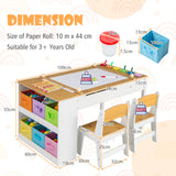 HONEY JOY Kids Table and Chairs Set, 2 in 1 Wooden Art Table & Easel Set for Children with 2 Chairs, 6 Storage Bins