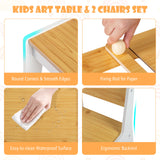 HONEY JOY Kids Table and Chairs Set, 2 in 1 Wooden Art Table & Easel Set for Children with 2 Chairs, 6 Storage Bins