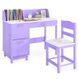 Kid's Study Desk & Chair Set, Children Table with Wide Desktop for 3+ Years Old Boys and Girls