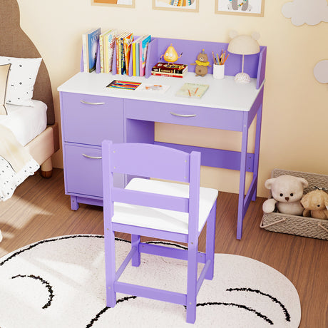 Kid's Study Desk & Chair Set, Children Table with Wide Desktop for 3+ Years Old Boys and Girls