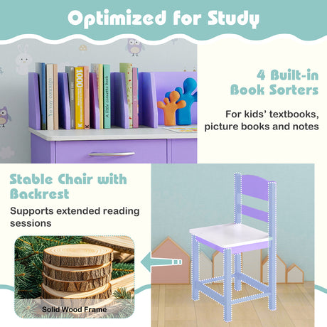 Kid's Study Desk & Chair Set, Children Table with Wide Desktop for 3+ Years Old Boys and Girls