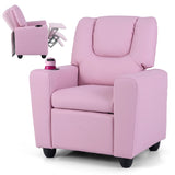 Kids Recliner Chair, PU Leather Push Back Toddler Sofa with Cup Holder