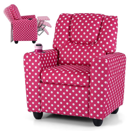 Kids Recliner Chair, PU Leather Push Back Toddler Sofa with Cup Holder