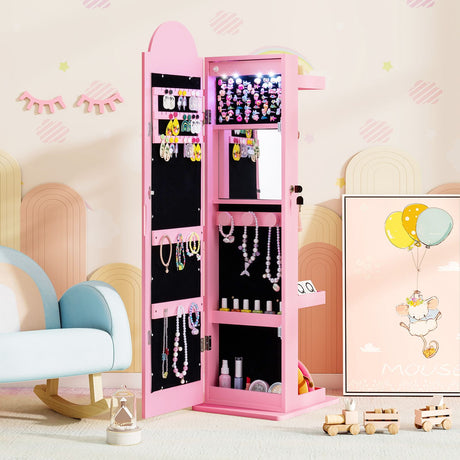 Kids Jewelry Cabinet with Lights with Full-Length Mirror