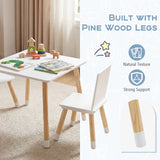 Kids Table and 2 Chairs Set, w/ Pine Wood Legs, Children Activity Table Set