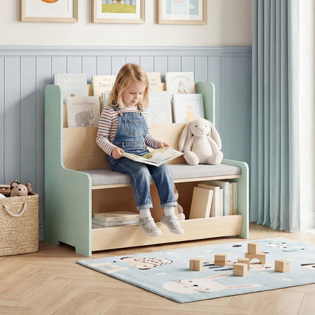 Kids Reading Nook with Bench, Toddler Toy Storage Organizer