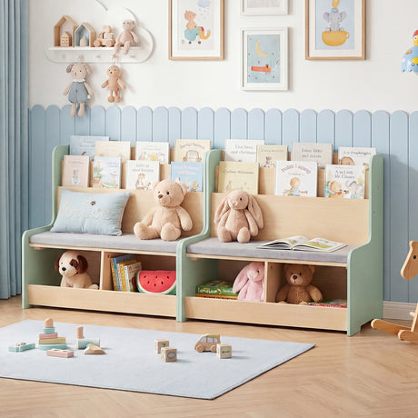 Kids Reading Nook with Bench, Toddler Toy Storage Organizer
