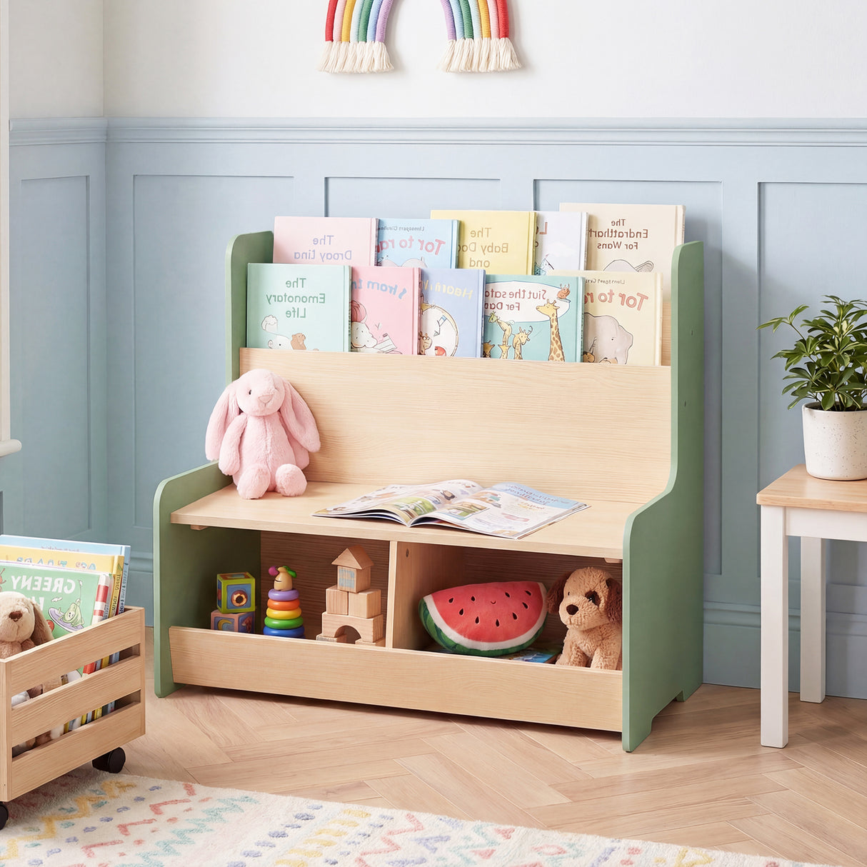 Kids Reading Nook with Bench, Toddler Toy Storage Organizer