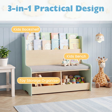 Kids Reading Nook with Bench, Toddler Toy Storage Organizer