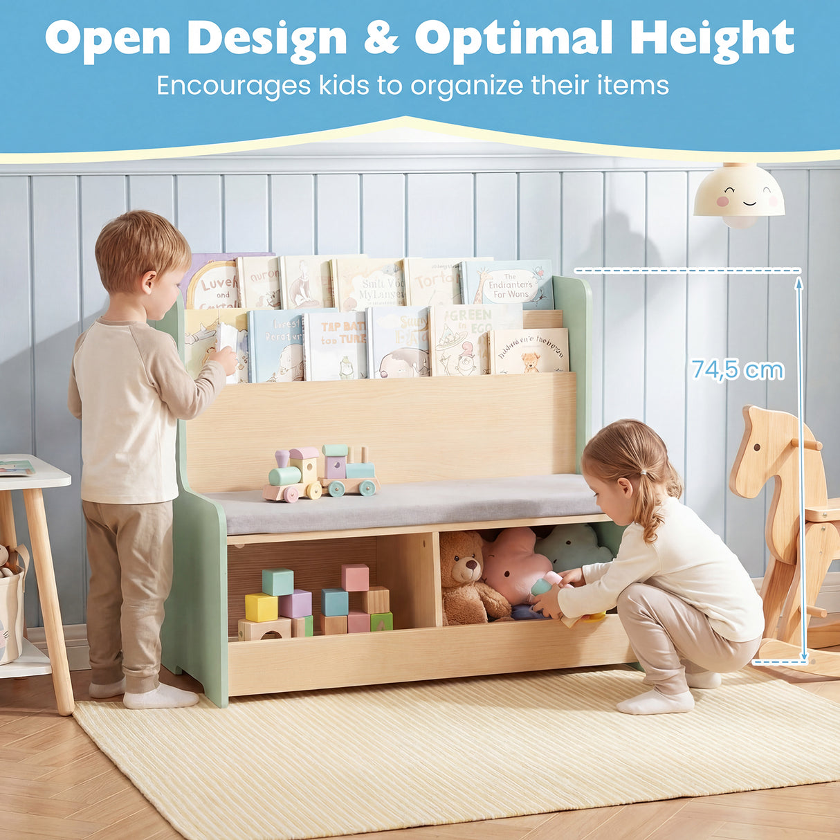 Kids Reading Nook with Bench, Toddler Toy Storage Organizer