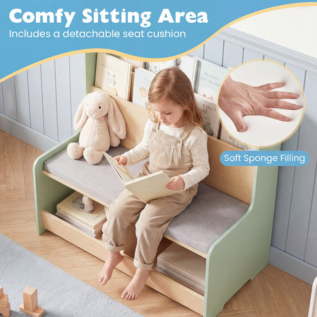 Kids Reading Nook with Bench, Toddler Toy Storage Organizer