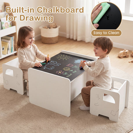 3 PCS Kids Table and Chair Set Space-saving Toddler Table and 2 Chairs with Chalkboard