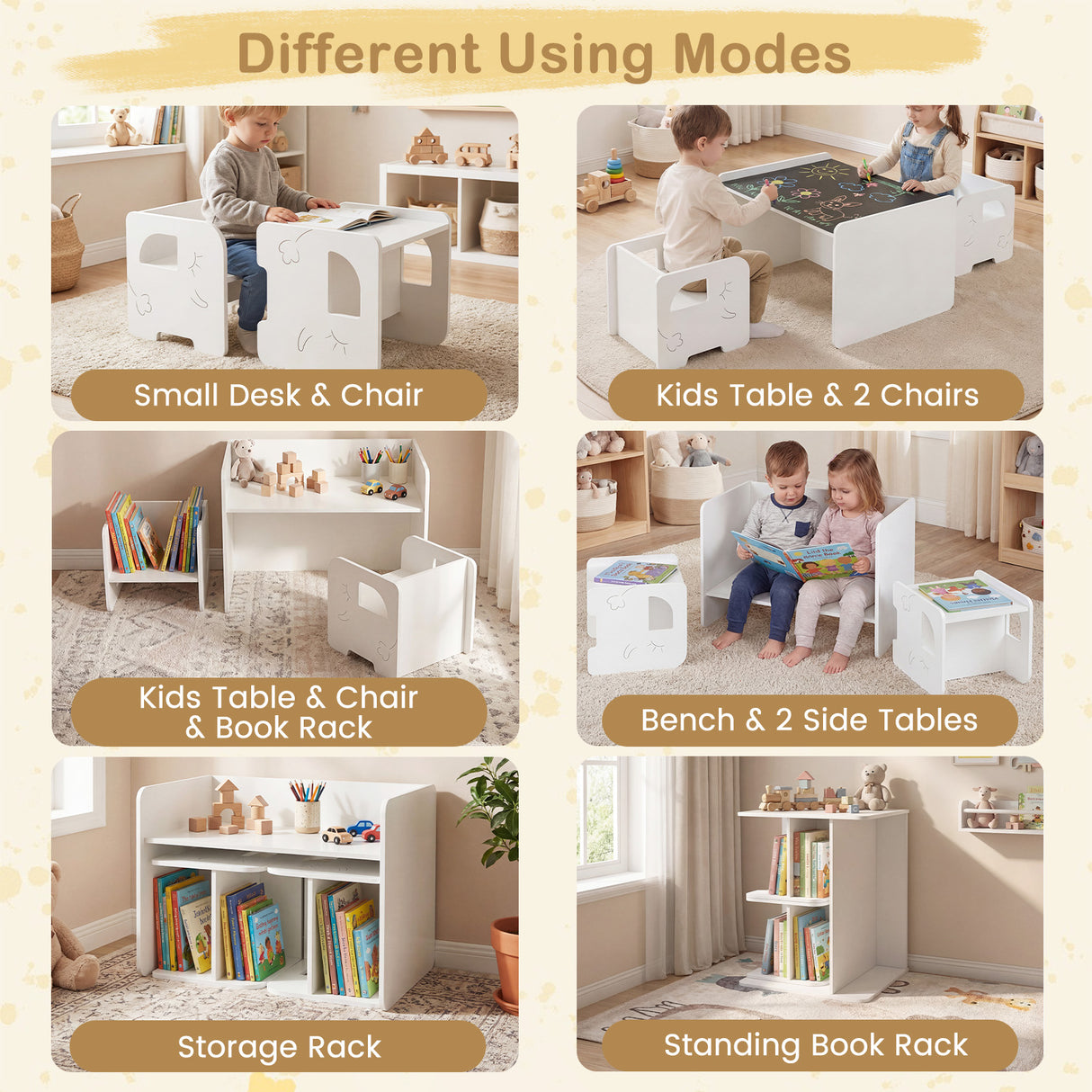 3 PCS Kids Table and Chair Set Space-saving Toddler Table and 2 Chairs with Chalkboard