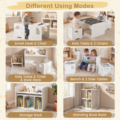 3 PCS Kids Table and Chair Set Space-saving Toddler Table and 2 Chairs with Chalkboard