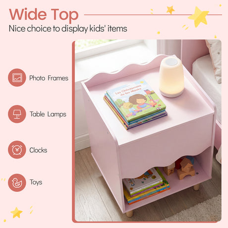 HONEY JOY Kids Bedside Table, Toddler Nightstand with Wide Top & Open Compartment