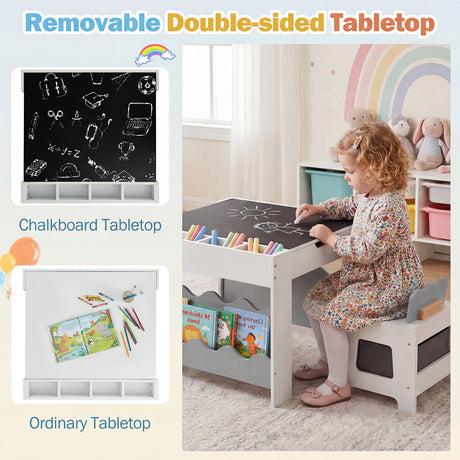 Wooden Kids Table and Chairs Set Multi-purpose Activity Table Set with Tabletop