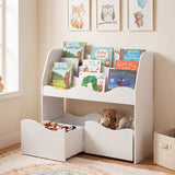 Kids Toy Storage Organizer, Wooden Montessori Bookshelf with 2 Rolling Drawers, Toddler Storage Cabinet