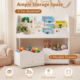 Kids Toy Storage Organizer, Wooden Montessori Bookshelf with 2 Rolling Drawers, Toddler Storage Cabinet