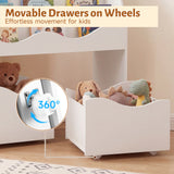 Kids Toy Storage Organizer, Wooden Montessori Bookshelf with 2 Rolling Drawers, Toddler Storage Cabinet