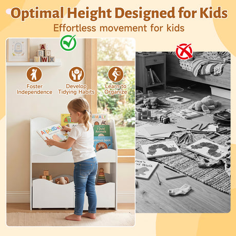 Kids Toy Storage Organizer, Wooden Montessori Bookshelf with 2 Rolling Drawers, Toddler Storage Cabinet