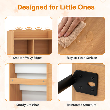 Kids Bookshelf and Toy Storage Organizer with 5 Fabric Pockets and Metal Legs
