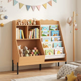 Kids Bookshelf and Toy Storage Organizer with 5 Fabric Pockets and Metal Legs