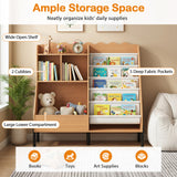 Kids Bookshelf and Toy Storage Organizer with 5 Fabric Pockets and Metal Legs