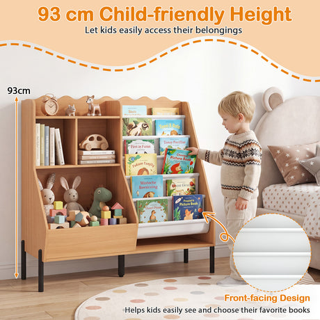 Kids Bookshelf and Toy Storage Organizer with 5 Fabric Pockets and Metal Legs