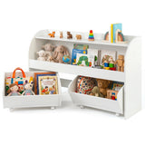 Kids Toy Storage Organizer, Toddler Wooden Montessori Toy Storage Shelf with 2 Rolling Drawers