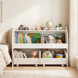 Kids Toy Storage Organizer, Toddler Wooden Montessori Toy Storage Shelf with 2 Rolling Drawers