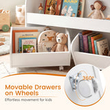 Kids Toy Storage Organizer, Toddler Wooden Montessori Toy Storage Shelf with 2 Rolling Drawers