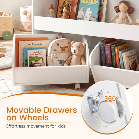 Kids Toy Storage Organizer, Toddler Wooden Montessori Toy Storage Shelf with 2 Rolling Drawers