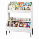 Kids Toy Storage Organizer, Wooden Montessori Bookshelf with 2 Storage Bins and Open Shelf