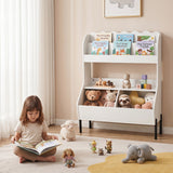 Kids Toy Storage Organizer, Wooden Montessori Bookshelf with 2 Storage Bins and Open Shelf