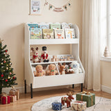 Kids Toy Storage Organizer, Wooden Montessori Bookshelf with 2 Storage Bins and Open Shelf