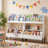 Kids Toy Storage Organizer, Wooden Montessori Bookshelf with 2 Storage Bins and Open Shelf