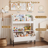 Kids Toy Storage Organizer, Wooden Montessori Bookshelf with 2 Storage Bins and Open Shelf