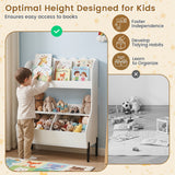 Kids Toy Storage Organizer, Wooden Montessori Bookshelf with 2 Storage Bins and Open Shelf