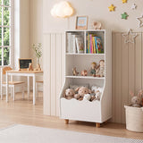 Kids Toy Storage Organizer, 3-Tier Wooden Bookshelf with 2 Anti-Toppling Devices, Top Surface