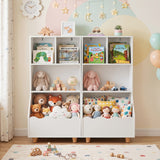 Kids Toy Storage Organizer, 3-Tier Wooden Bookshelf with 2 Anti-Toppling Devices, Top Surface