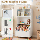 Kids Toy Storage Organizer, 3-Tier Wooden Bookshelf with 2 Anti-Toppling Devices, Top Surface