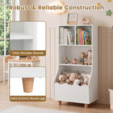 Kids Toy Storage Organizer, 3-Tier Wooden Bookshelf with 2 Anti-Toppling Devices, Top Surface