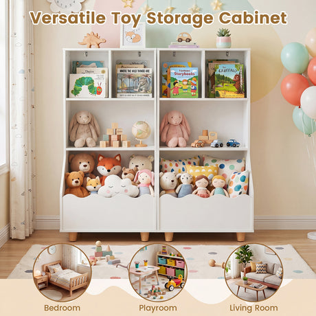 Kids Toy Storage Organizer, 3-Tier Wooden Bookshelf with 2 Anti-Toppling Devices, Top Surface