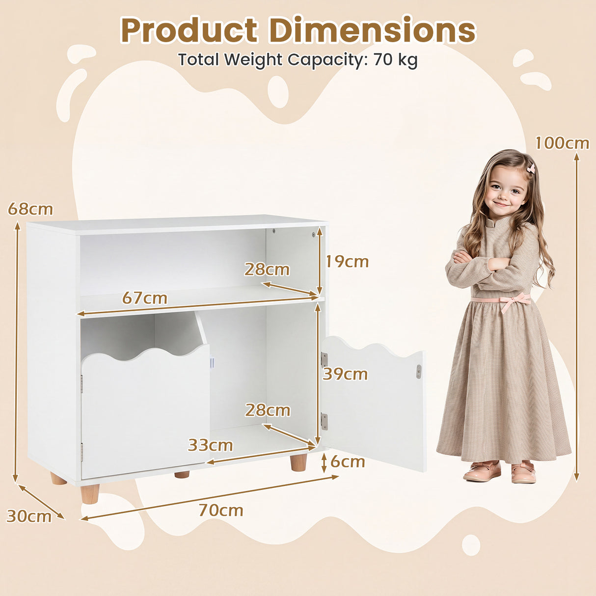 Kids Toy Storage Organizer, Wooden Bookshelf with 2 Anti-Toppling Devices, Top Surface